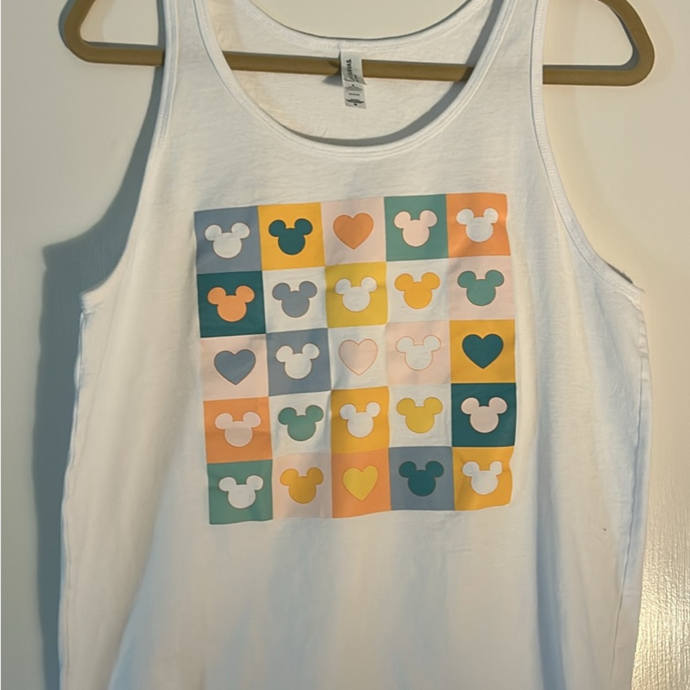 Women’s Disney White Tank Top with Colorful Mickey Dot Grid